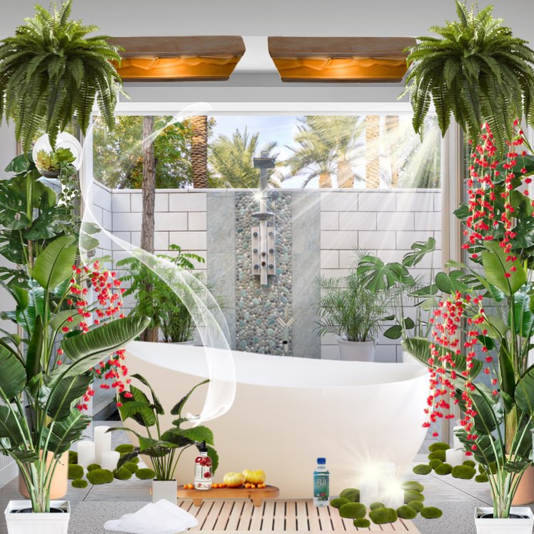 Tropical outdoor bathroom #series #challenge #summer #summerbath #bathroom #outdoor #outdoorspace #tropical 